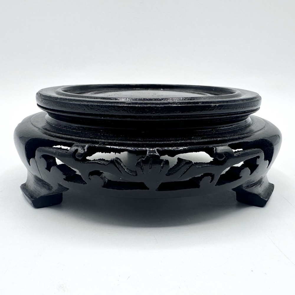 Round Asian Oriental Black Wood Plant Vase Stand Display Base Approx 3" Inner